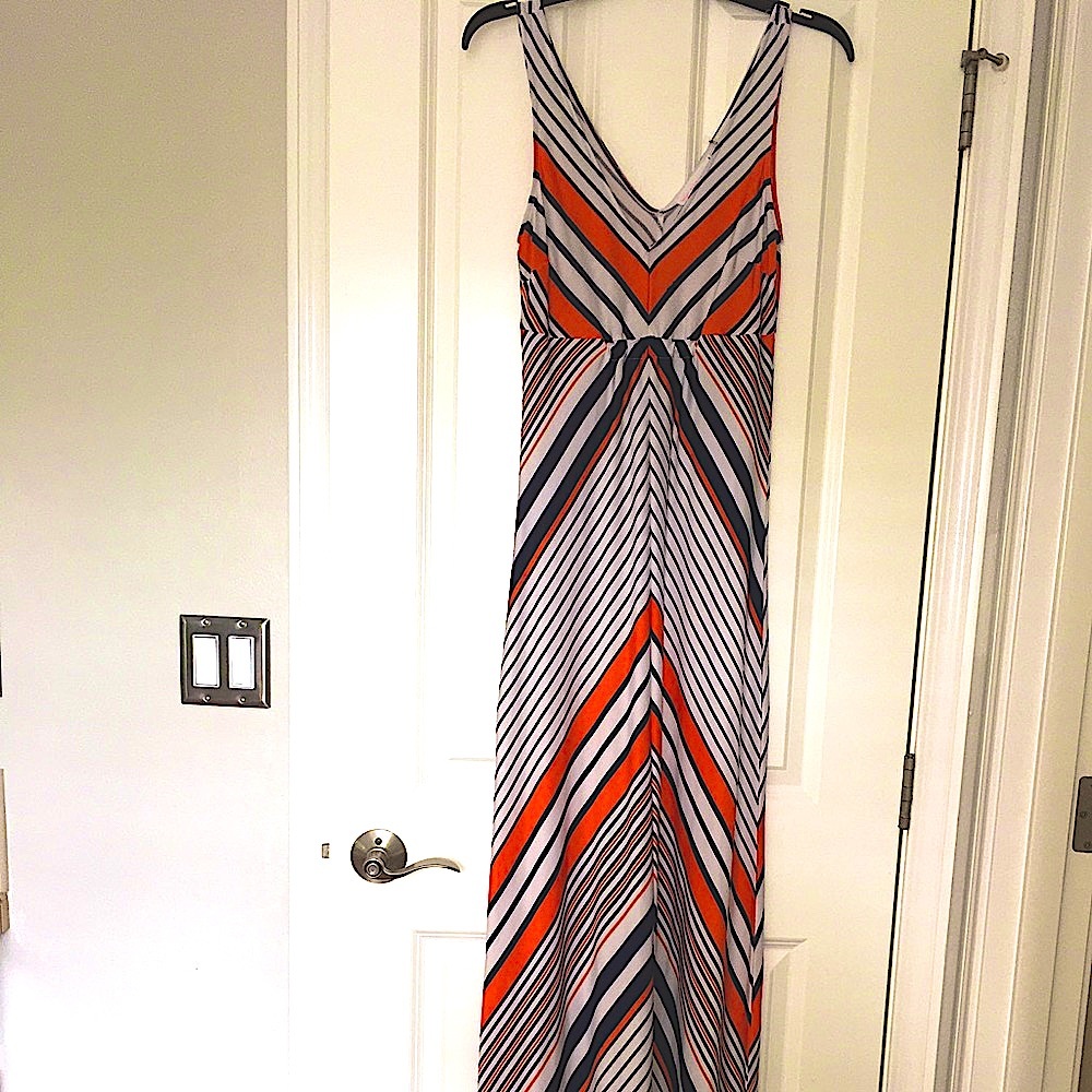 Love Tree - Deep V-neck Striped Dress (Women’s Medium) Navy and Orange